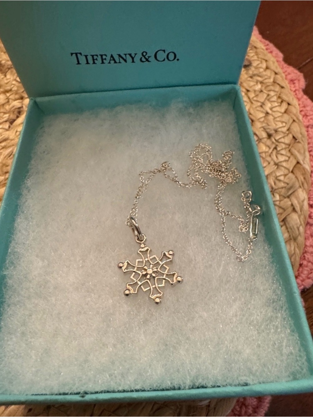 Tiffany & Co. Sterling Silver Snowflake Pendant Necklace 925 w/ Original Box
